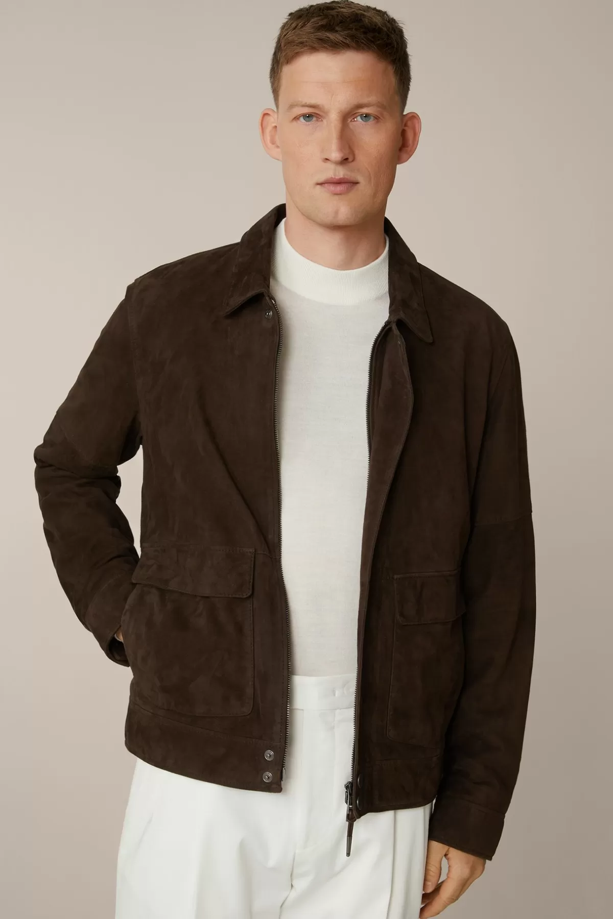 Fashion Ziegenvelours-Leder-Blouson Montagnana Mit Umlegekragen In Herren Jacken & Mäntel